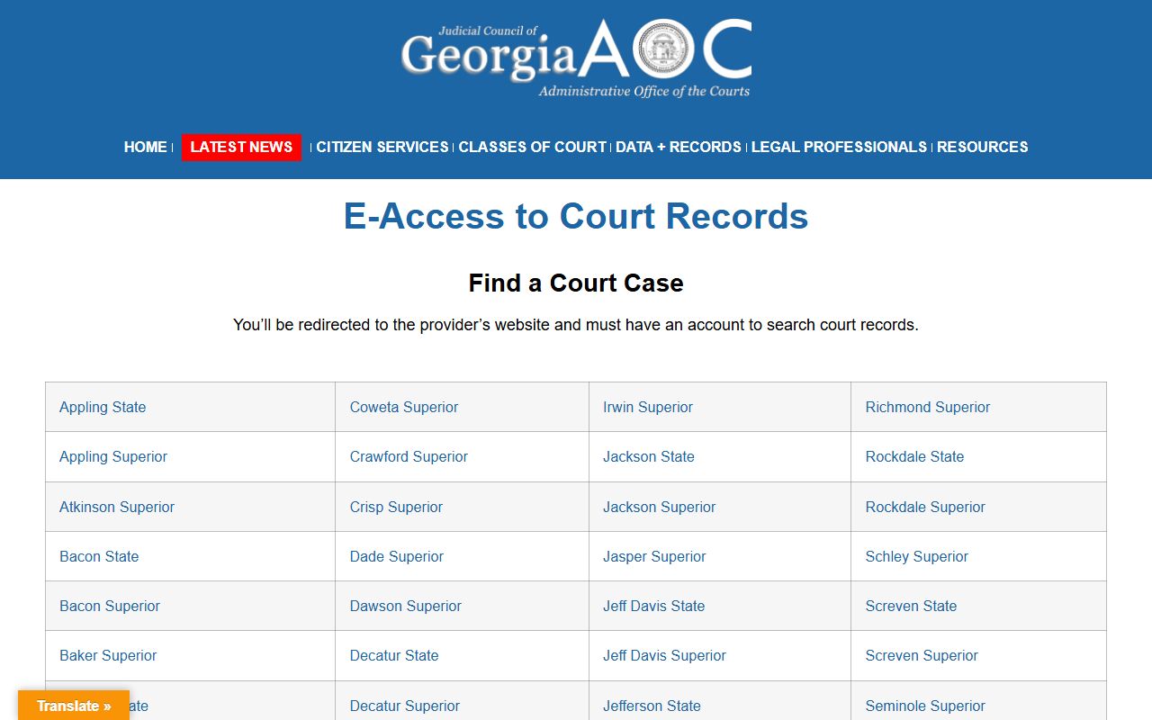Jenkins County Clerk of Superior Court e-access court records