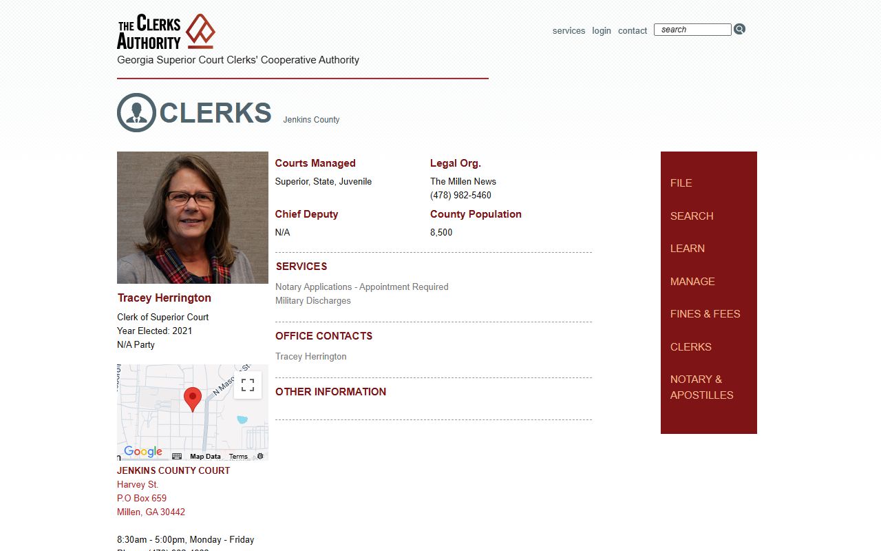 Jenkins County Clerk of Superior Court GSCCCA profile