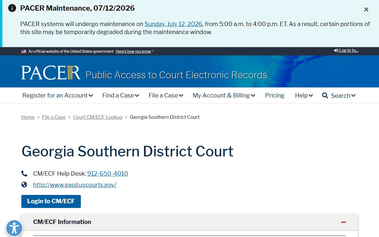 Jenkins County court dockets PACER Southern District of Georgia lookup