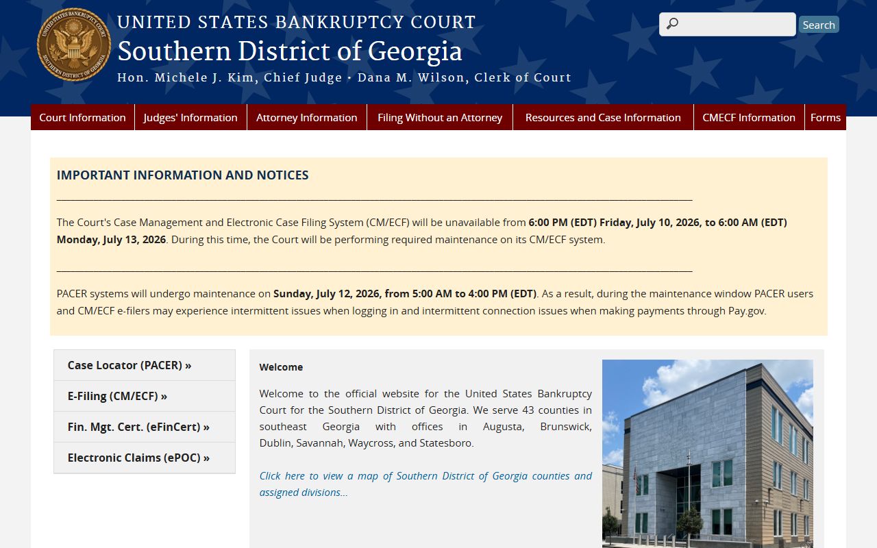 Jenkins County court dockets U.S. Bankruptcy Court Southern District of Georgia