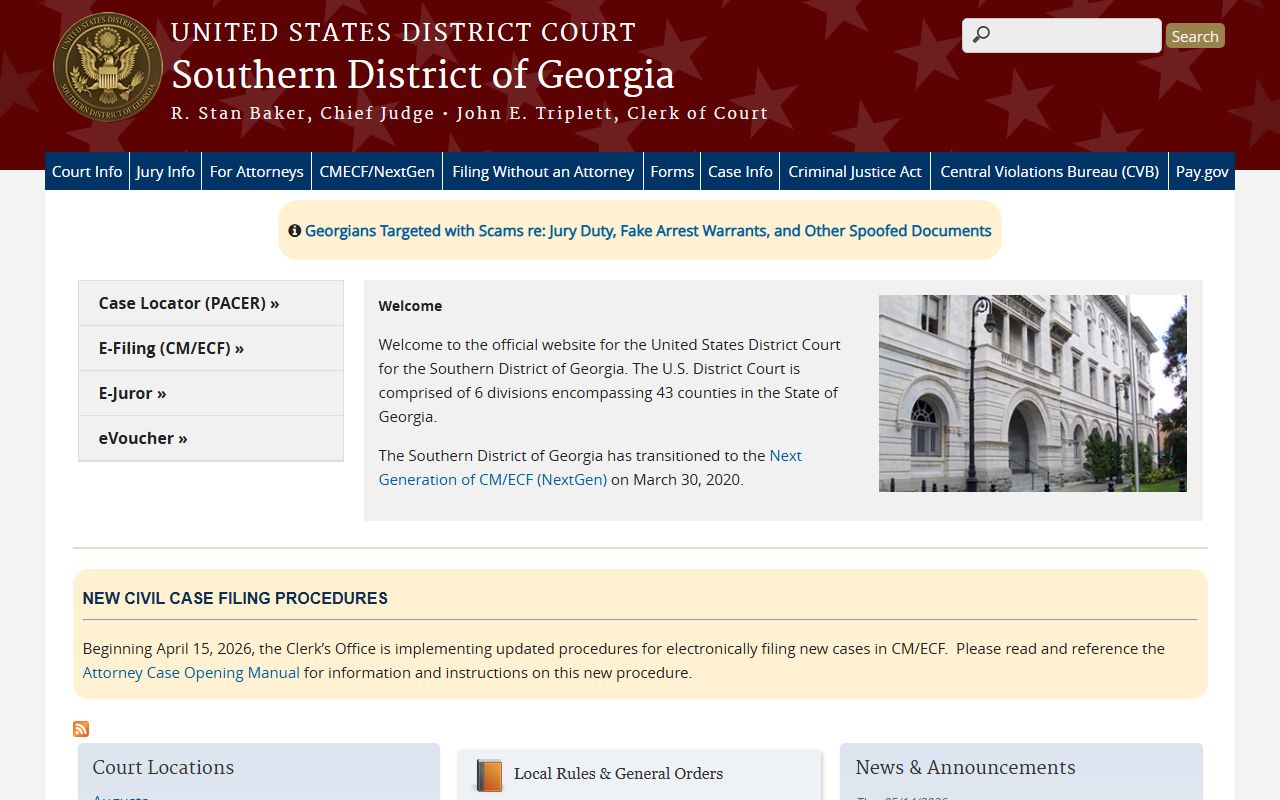 Jenkins County court dockets U.S. District Court Southern District of Georgia