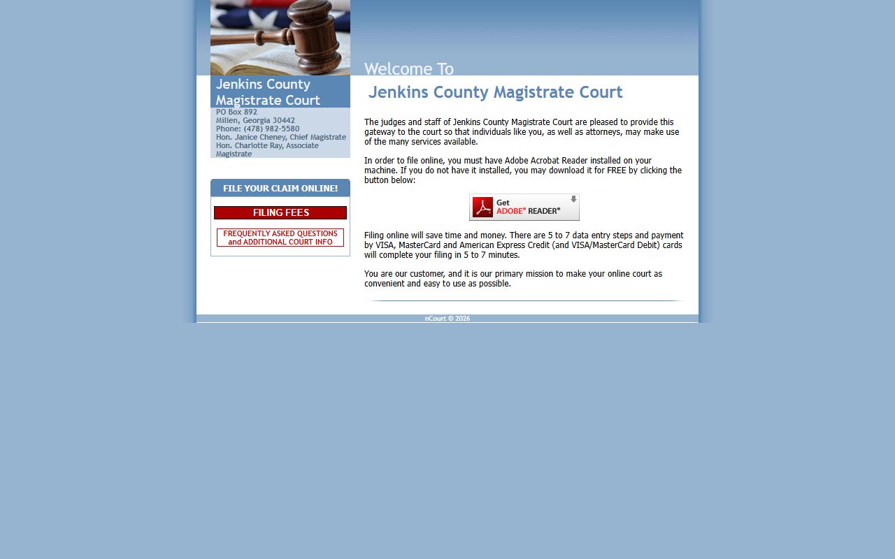 Jenkins County court records Magistrate Court nCourt e-filing page