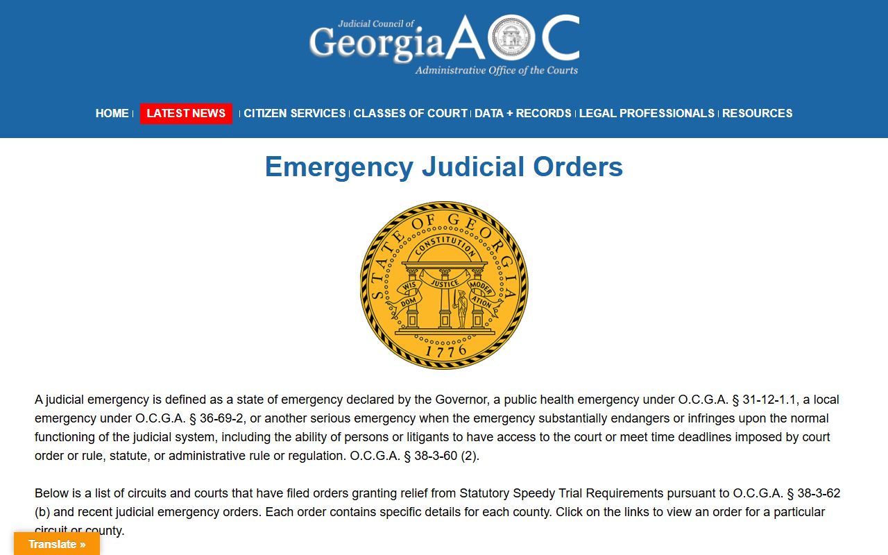 Jenkins County Superior Court Georgia emergency judicial orders
