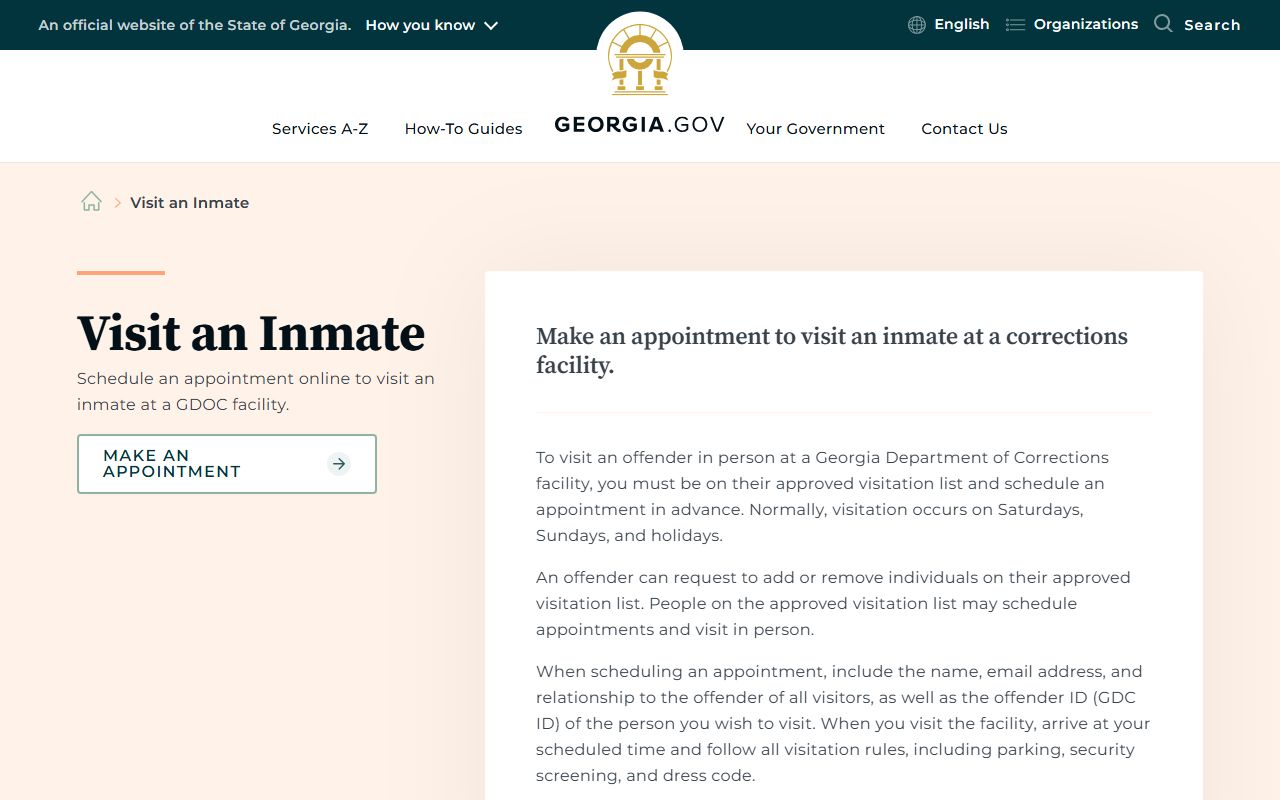 Georgia inmate visitation guide for GDC offenders
