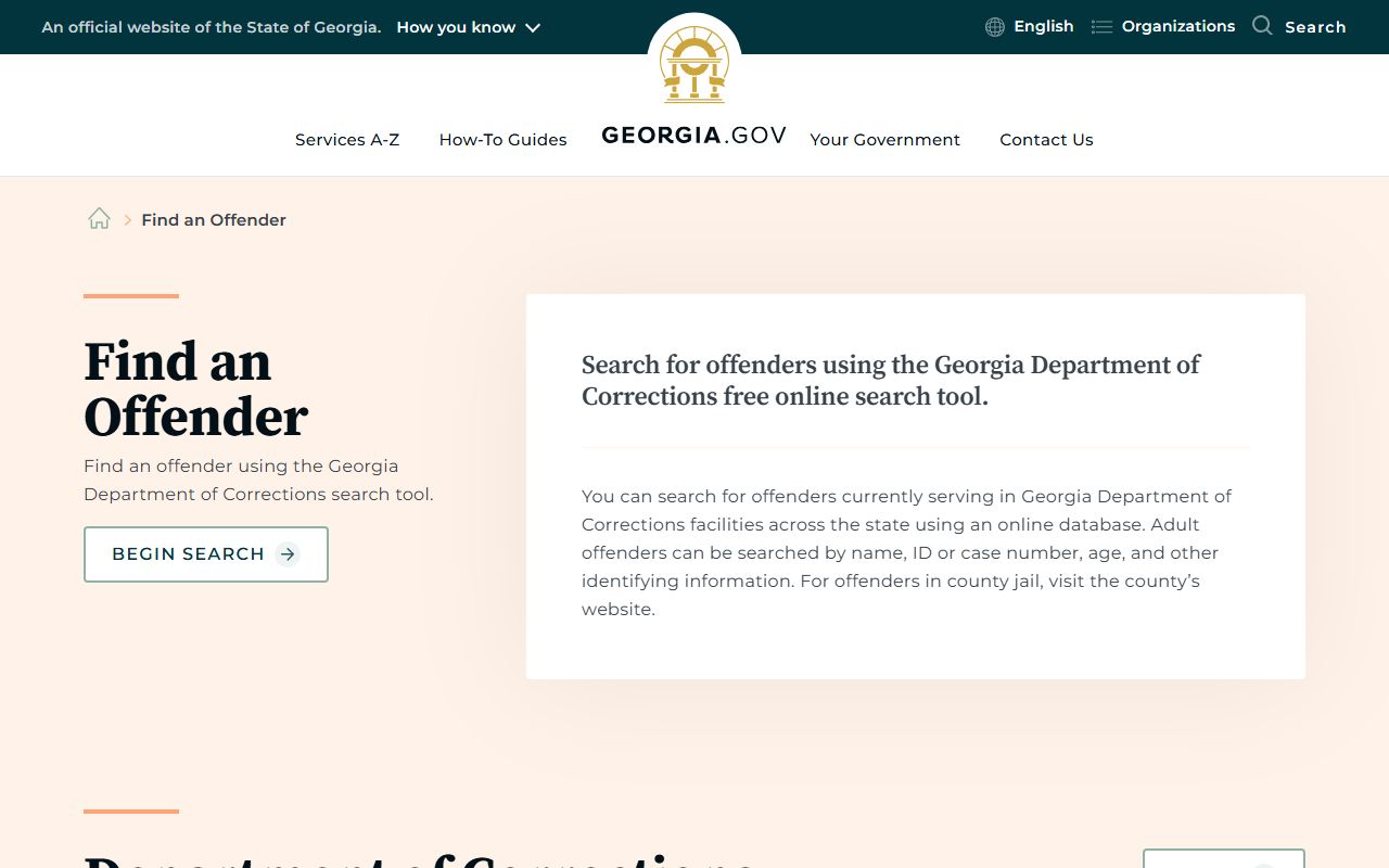 Georgia offender search guide distinguishing GDC offender search from county jail lookup