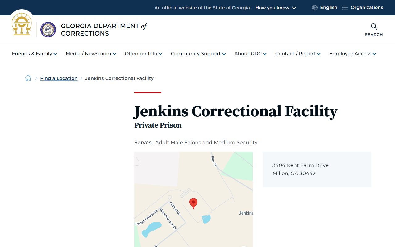 Georgia Department of Corrections Jenkins Correctional Facility page