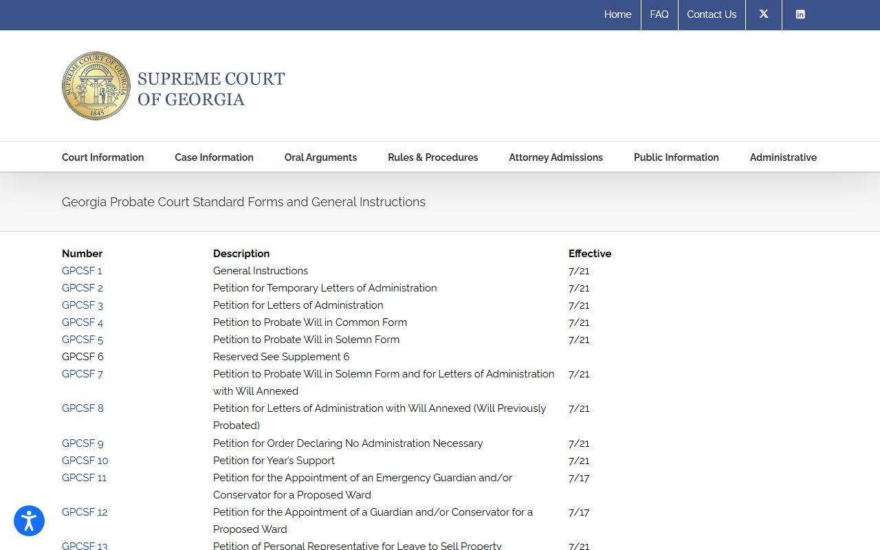 Jenkins County probate records Georgia Probate Court standard forms