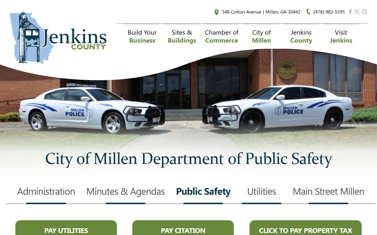City of Millen public safety page with municipal citation payment instructions