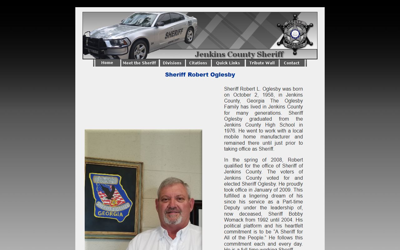Jenkins County Sheriff's Office contact page for Sheriff Robert Oglesby